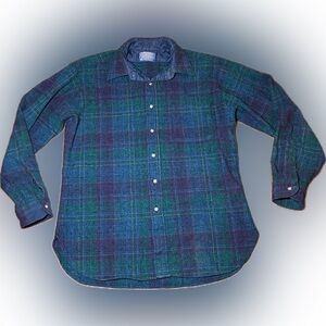 Pendleton VNTG 100% Virgin Wool Blue Purple Green Plaid Flannel Button Shirt L